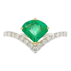 Kite Cut Natural Colombian Emerald 18k White Gold Ring Size 6