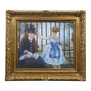 20th C Impressionist Style Oil Painting "The Railway" After Edouard Manet Framed For Sale