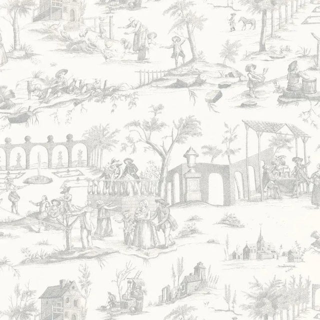 Contemporary Sample- Schumacher Siena Toile Fabric in Pewter For Sale - Image 3 of 3