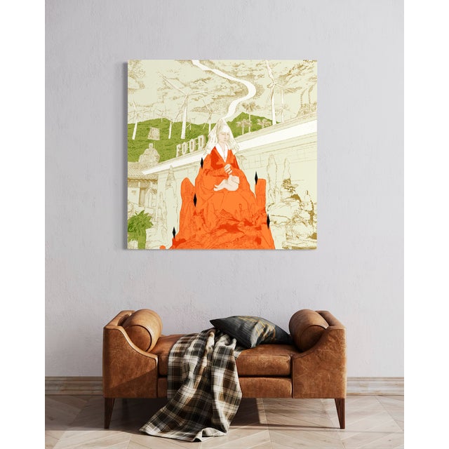 Orange Food Lady by Steve Moors 36"x36". Ready to Hang. For Sale - Image 8 of 9