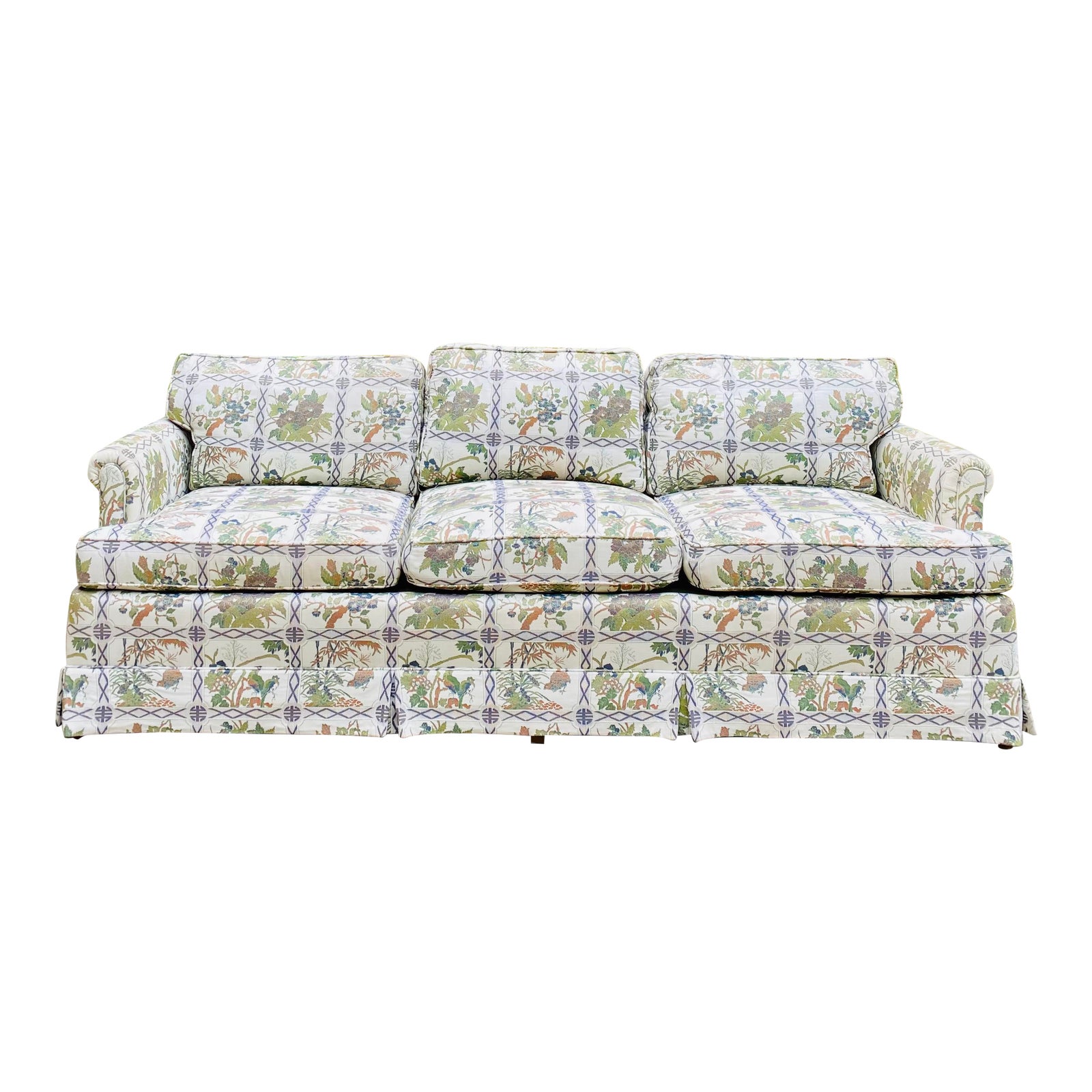 Vintage Mid Century Henredon Chinese Chinoiserie Down Filled Sofa