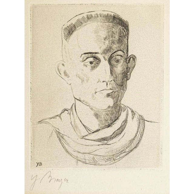 Portrait of Henry de Montherlant - Original Etching by Yves Brayer Mid 20th Century For Sale