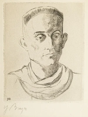 Portrait of Henry de Montherlant - Original Etching by Yves Brayer Mid 20th Century
