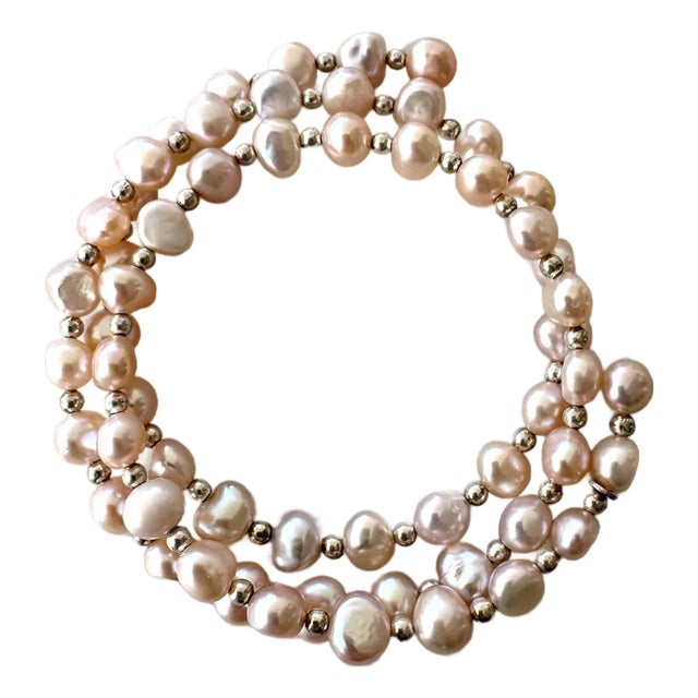 Freshwater Pearl and Silver Spacer Wrap Bracelet For Sale