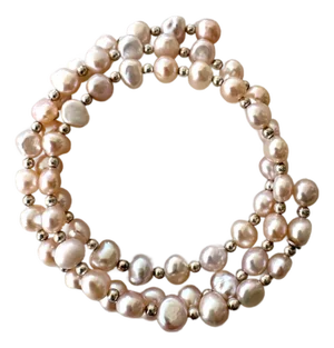 Freshwater Pearl and Silver Spacer Wrap Bracelet
