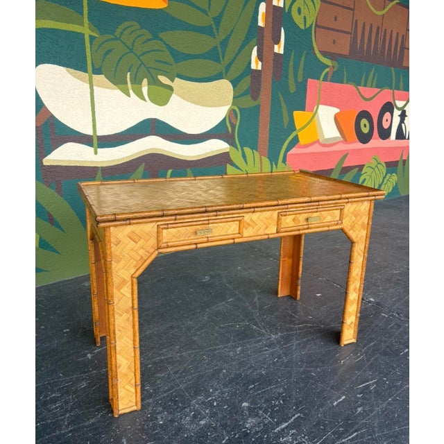 Palm beach chic desk or hall table ready to be used and cherished for years. Deep writing surface and two drawers with...