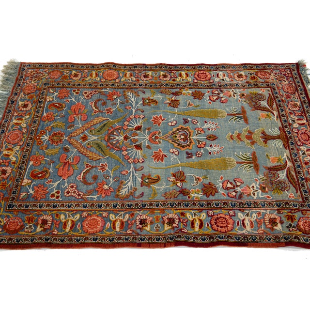 Blue Antique Persian Tabriz Blue Wool Rug With Floral Design For Sale - Image 8 of 8