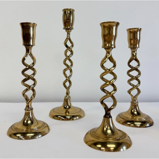 Hollywood Regency Vintage Brass Barley Twist Candlesticks, Set of 6 For Sale - Image 3 of 6