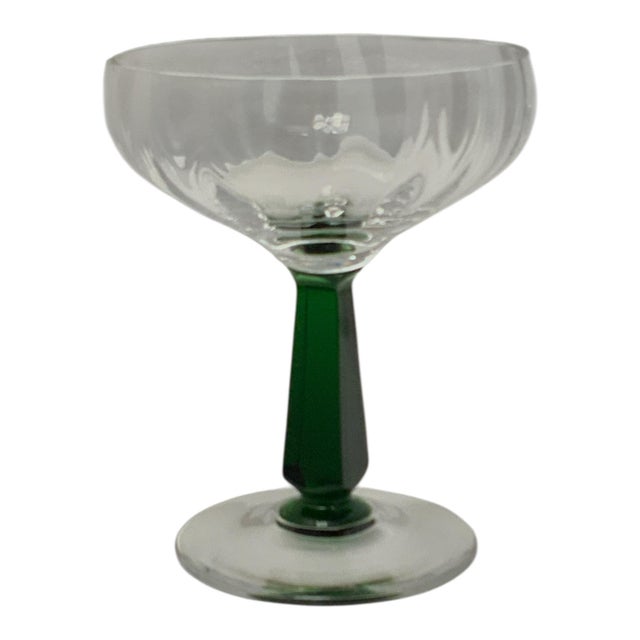 Vintage Bryce Holiday Green Stem Champagne Tall Sherbet Glasses Set of 14 Made in USA c. 1950s-1960s. Approximately 4⅝"...