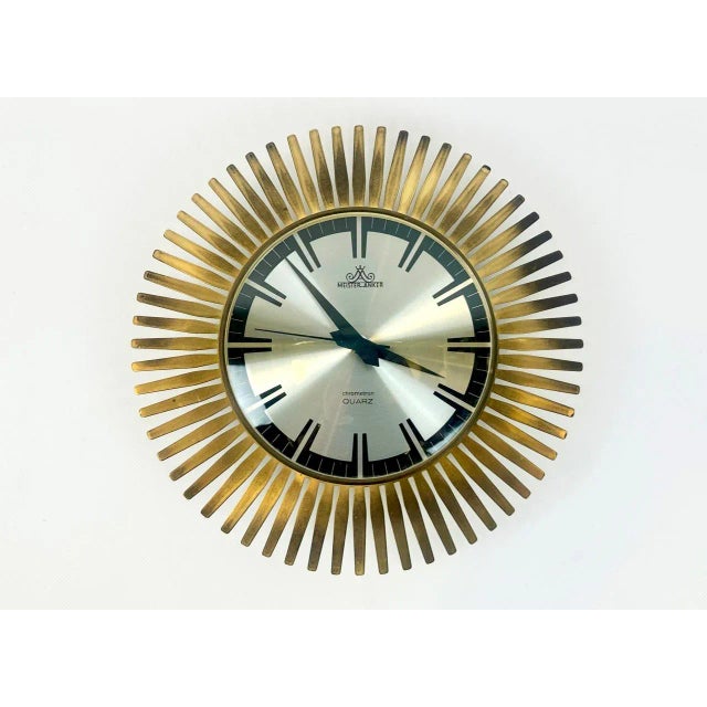 Mid-Century Modern Sunburst Wall Clock in Brass from Meister Anker, 1960s For Sale - Image 10 of 10