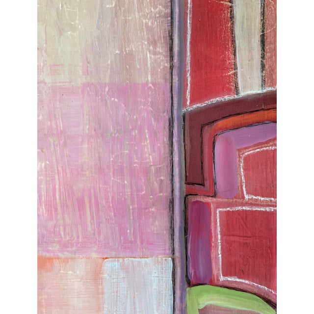 Paint Small Geometric Abstract in Pink and Red, Acrylic on Board For Sale - Image 7 of 12