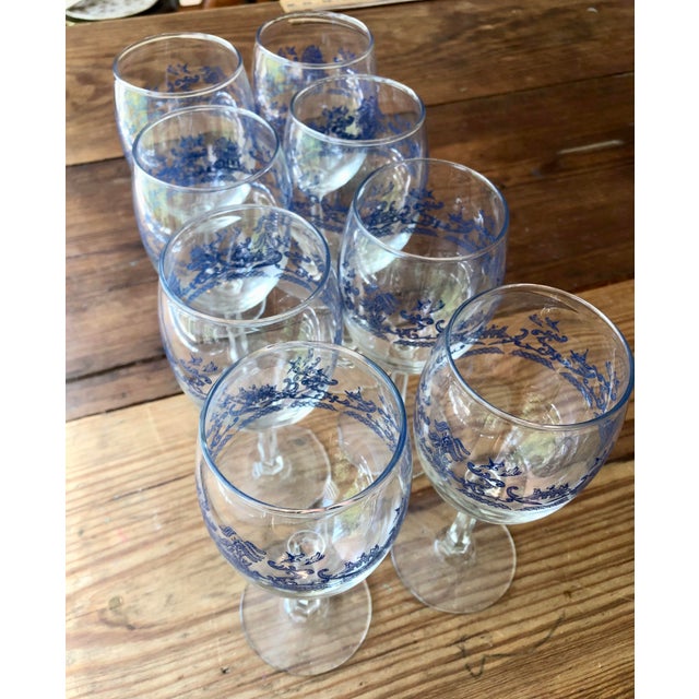 Mid 20th Century Blue Willow Wine Glasses Set 8 For Sale - Image 10 of 12