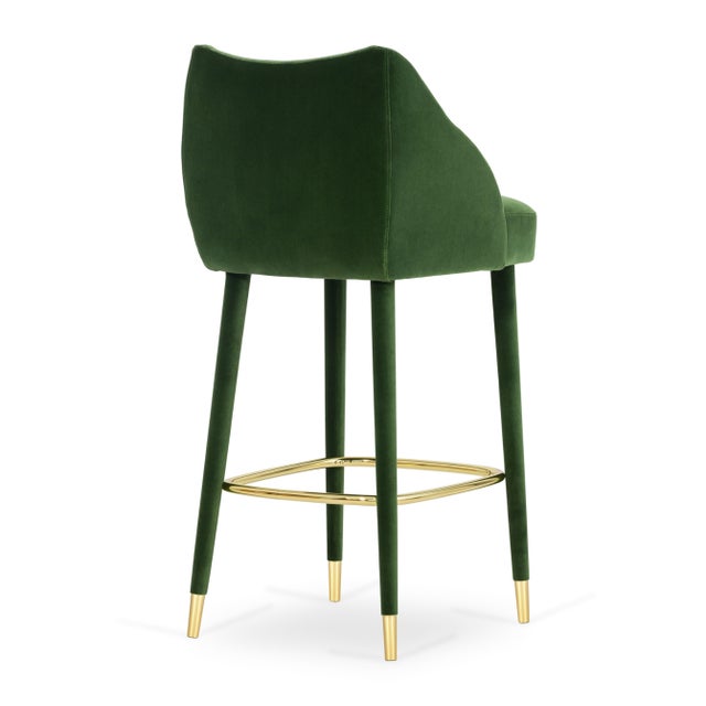 Figueroa Bar Stool in Green Velvet from Insidherland For Sale - Image 4 of 11