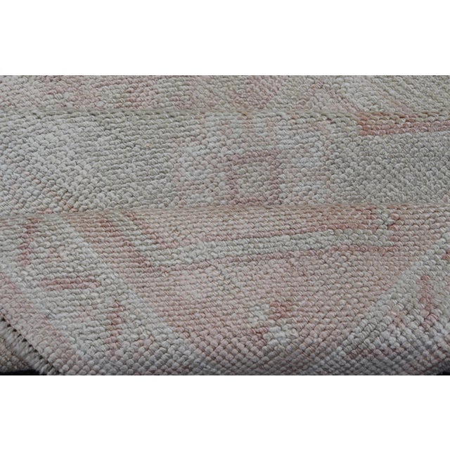 Vintage Oushak Rug With Pastel Colors in Tan, Green, Butter Yellow, and Pink For Sale - Image 12 of 12
