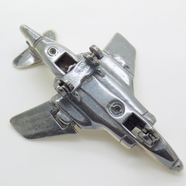 Vintage Italian Sterling Silver 925 McDonnell Douglas F-4 Phantom II Airplane with Folding Wings, Arezzo, 1980s For Sale - Image 10 of 15