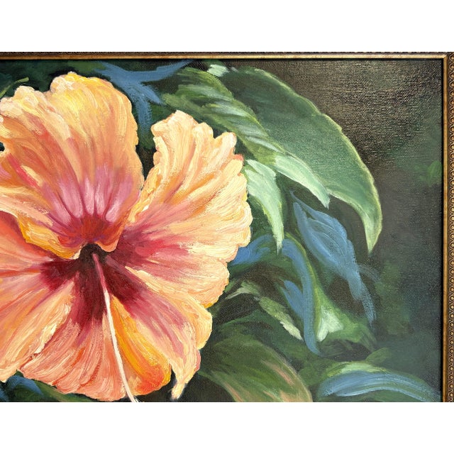 Late 20th Century Original Signed and Framed Painting on Canvas 'Pretty Hibiscus' For Sale - Image 5 of 14
