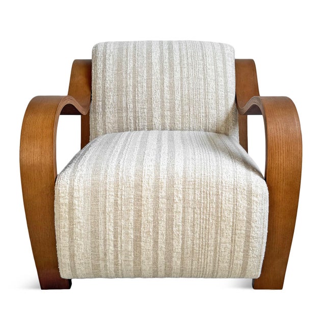 2020s Ribbon Wood & Chenille Stripe Art Deco Arm Chair For Sale - Image 5 of 12