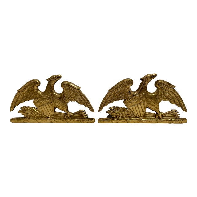 Pair of Virginia Metalcrafters Brass Eagle Bookends For Sale