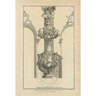 Rococo Pulpit Elevation on Corinthian Column, 1740, Paper For Sale