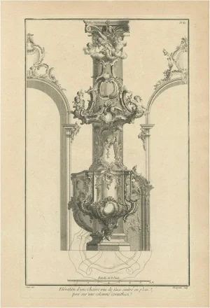 Rococo Pulpit Elevation on Corinthian Column, 1740, Paper