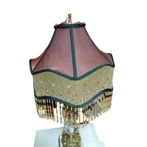1950s Crystal and Bronze and Marble Lamp With Crystal Lamp Shade For Sale - Image 4 of 6