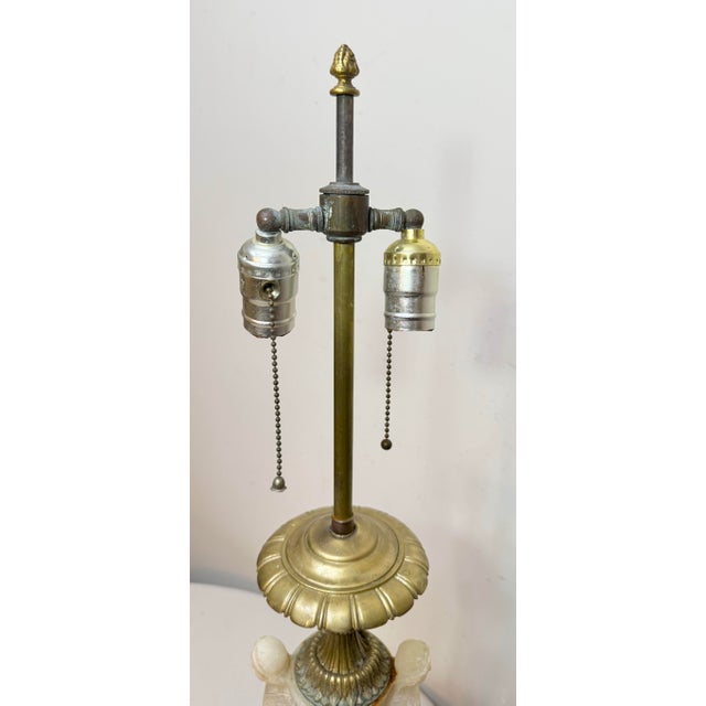 Large Antique Ornate Hand Carved Figural Alabaster Cast Iron Electric Table Lamp For Sale - Image 13 of 13