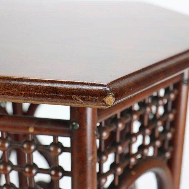 Brown Antique Anglo-Indian Mahogany Stick & Ball Style Hexagon Taboret Stand C1910 For Sale - Image 8 of 8