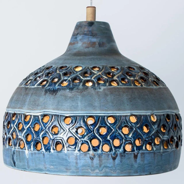 Bowl Blue Ceramic Pendant Light, Denmark, 1970 For Sale - Image 11 of 12