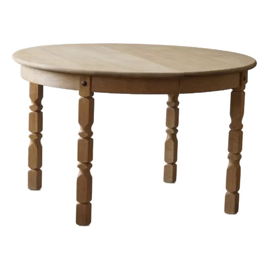 Mid Century Danish Round Dining Table in Solid Oak With Two Extensions, 1960s For Sale