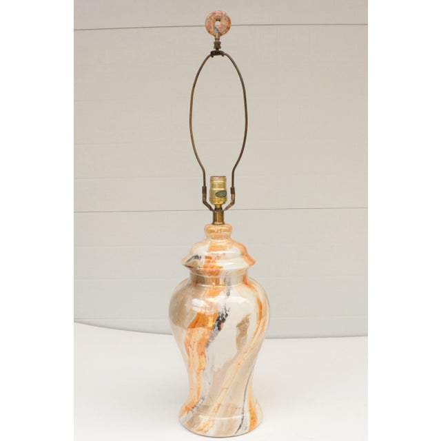 Mid 20th Century Marbled Ceramic Table Lamps - a Pair For Sale - Image 4 of 6