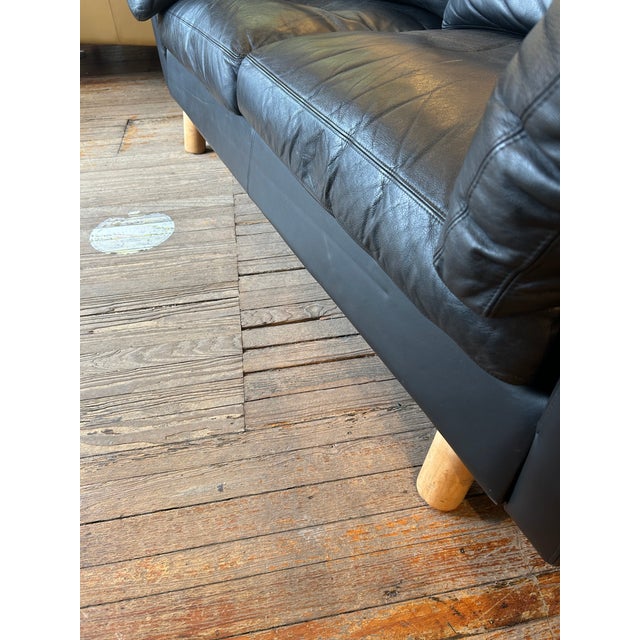 Scandinavian Midcentury Modern Black Leather Sofa by Stouby For Sale - Image 10 of 17