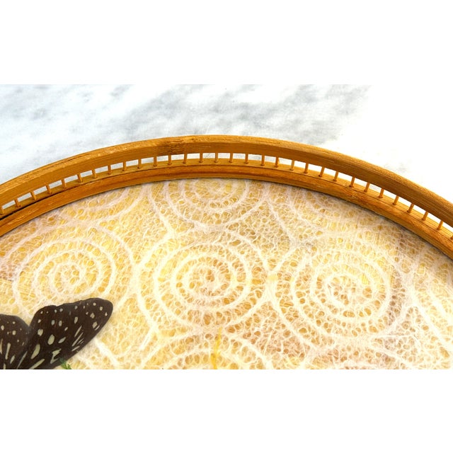 Vintage Butterfly Rattan Trimmed Serving Tray / Platter For Sale - Image 4 of 8