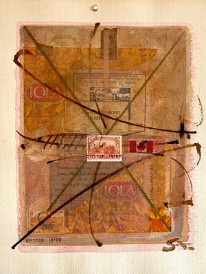 Stephen Andrews, Canadian Art Mixed Media Collage Assemblage Painting Hebrew Canada Stamp