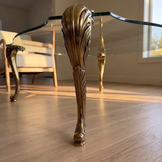 1970s Vintage Hollywood Regency Cast Bronze & Shaped Glass Coffee Table in the Manner of p.e. Guerin For Sale - Image 5 of 7