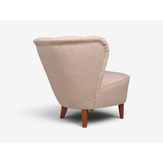Beige Carl-Johan Boman, Lounge Chairs, Beige Linen, Wood, Finland, 1950s For Sale - Image 8 of 11