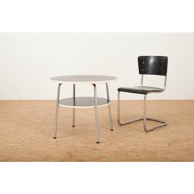 Coffee Table Model 503 with Matte Tubular Steel, Wood with Black Linoleum and Plastic Edging from Gispen, 1954 For Sale - Image 10 of 14