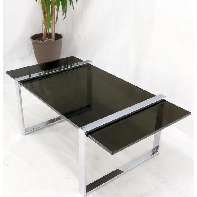 Mid 20th Century Thick Smoked Glass Top Chrome Base Rectangle Coffee Table For Sale - Image 5 of 13