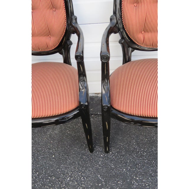 Hollywood Regency Pair of Painted Black Side Livingroom Fireplace Chairs For Sale - Image 9 of 13
