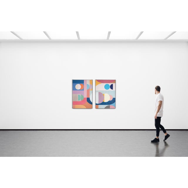Pink 2026, Astronomy Drawing, Bauhaus Landscape, Copernicus Sketches, Acrylic Paint on Watercolor Paper by Natalia Roman - Set of 2 For Sale - Image 8 of 10
