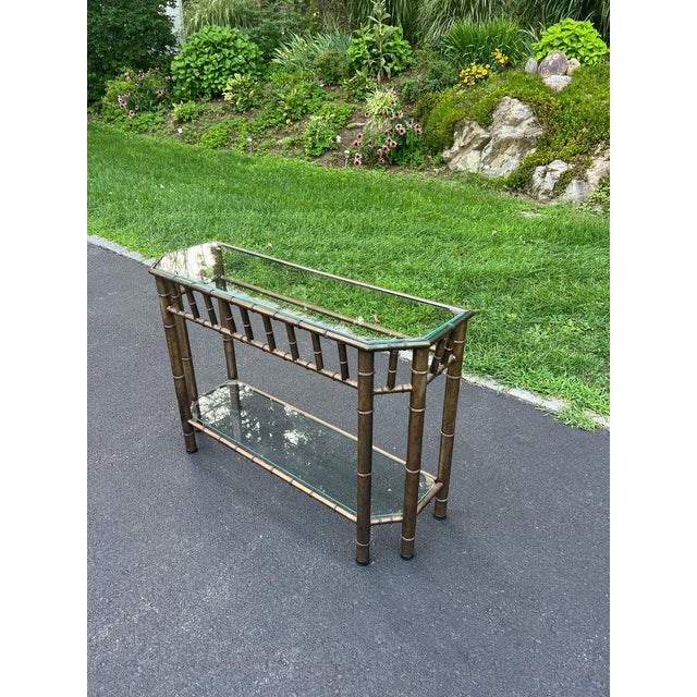 Bronze Faux Bamboo Bronze Metal and Glass Sofa Table For Sale - Image 8 of 18
