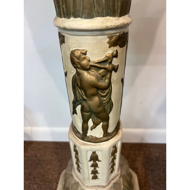 1950's Italian Plaster Cherub Pedestal Jardinier Gold For Sale - Image 10 of 12