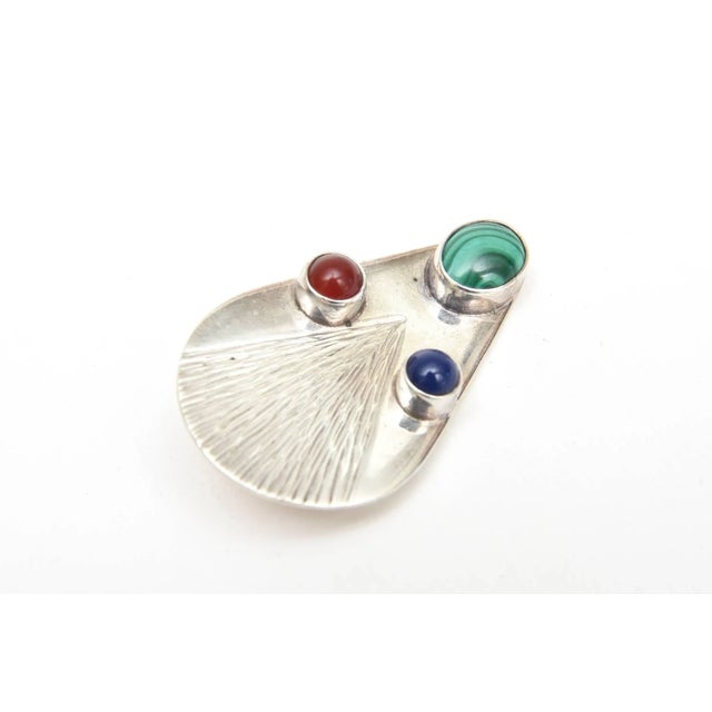 Vintage Hallmarked Sterling Silver Malachite, Carnelian, Blue Lace Agate Clip on Earrings Pair Of For Sale - Image 4 of 8