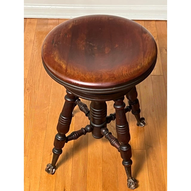 Late 19th Century Late 19th Century Victorian Mahogany Piano Stool With Claw and Glass Ball Feet, A. Merriam & Co. For Sale - Image 5 of 10