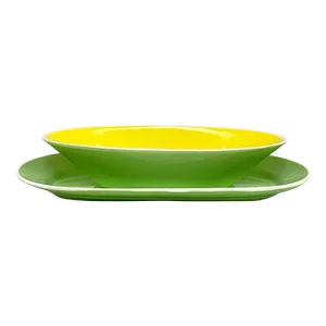 Mid-Century Italian Porcelain Avocado Green & Yellow Oval Serving Bowl & Dish - Set of 2