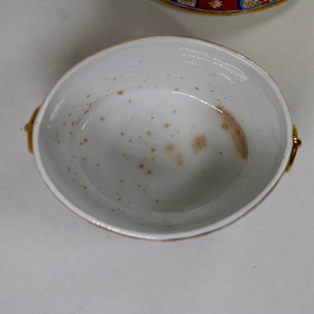 Antique Porcelain Sugar Box in Regency Dollar Sign Pattern Attributed to Coalport For Sale - Image 13 of 16