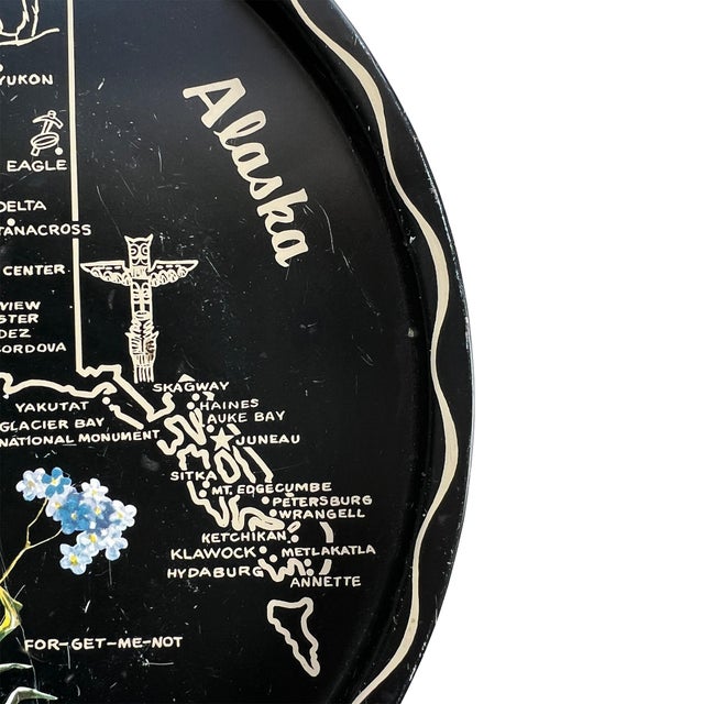 Mid-Century Modern Mid 20th Century Round Alaska Tin Serving Tray in Black and Cream Mid Century For Sale - Image 3 of 7