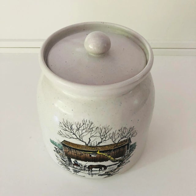 Vintage Pottery Cookie Lidded Jar "The Brook " Painting Signed by Eric Sloane For Sale In New York - Image 6 of 7