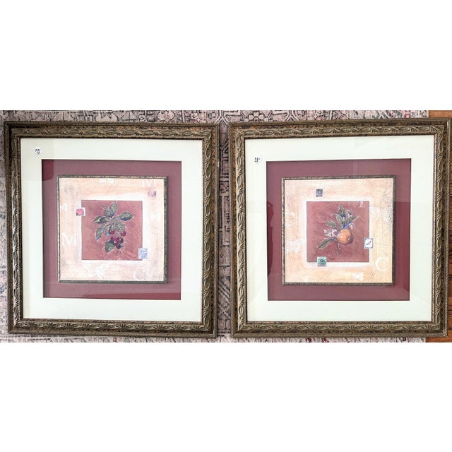 Rustic Vintage Orange and Cherry Blossom Pair of Framed Prints For Sale - Image 3 of 12