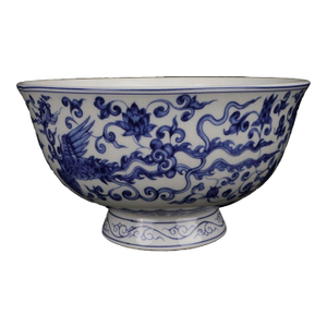 Vintage Blue & White Dragon Stem Bowl