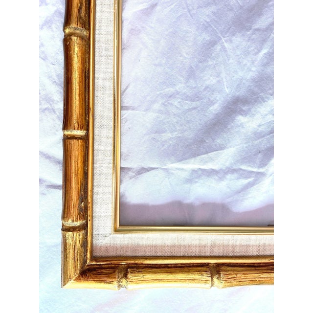 1950s Giltwood Bamboo-Style Linen Wood Picture Frame For Sale - Image 4 of 13